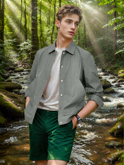 Herren Leichte Overshirt-Jacke mit Druckknopffront und Hemdkragen Nord Taschen – Blaugrün