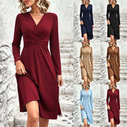 Damen Wickel-Midikleid mit V-Ausschnitt und taillierter Drapierung Nord Taschen – Kleid Gewicht S: 300 g – XXL: 350 g