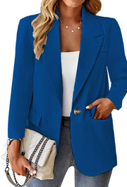Damen Longline-Blazer im Oversize-Stil mit markantem Revers, Metallknopf und Pattentaschen Nord Taschen – Blau