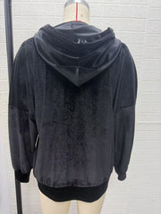 Damen Oversize Kapuzen-Samtjacke mit Knopfleiste und aufgesetzten Taschen Nord Taschen – Gewicht S:400g XXL:480g