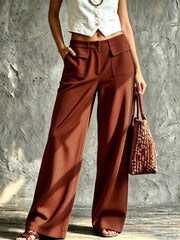 Damen Weite Cord-Palazzohose mit hoher Taille und aufgesetzten Pattentaschen Nord Taschen – Braun (Cord)