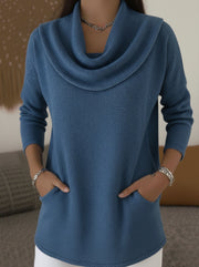 Damen Kuscheliger Feinstrick-Pullover mit Schalkragen und Eingrifftaschen Nord Taschen – Blau