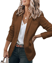 Damen Leichter Longblazer mit gerafften 3/4-Ärmeln und aufgesetzten Taschen Nord Taschen – Braun