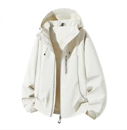 Herren Wasserdichte Kapuzen-Softshelljacke mit winddichtem Schnitt und Reißverschluss Nord Taschen – Reisweiß