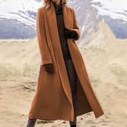 Damen eleganter langer Wollmix-Mantel mit offenem Fall und seitlichen Eingrifftaschen Nord Taschen – Braun