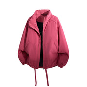 Herren Übergroße Windbreaker-Bomberjacke mit Kordelzug und Stehkragen Nord Taschen – Rosenrosa