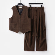 Herren Zweiteiliges Weste‑und Bundfaltenhose-Set im modernen Workwear-Stil Nord Taschen – Dunkelbraun