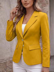Damen Taillierter Einreihiger Blazer mit Reverskragen und Pattentaschen Nord Taschen – Gelb