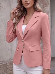 Damen Taillierter Einreihiger Blazer mit Reverskragen und Pattentaschen Nord Taschen – Rosa