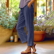 Damen Leichte Relaxed-Hose mit seitlicher Knopfleiste und Eingrifftaschen Nord Taschen – Dunkelblau