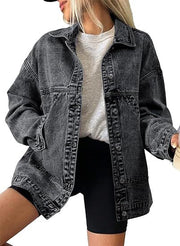 Damen Oversize-Jeansjacke mit kastigem Schnitt und markanten Naht-Details Nord Taschen – Schwarzgrau