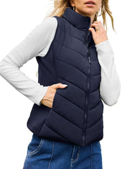 Damen Steppweste mit hohem Stehkragen und figurbetonten Stretchseiten Nord Taschen – Marineblau
