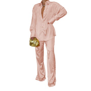 Damen Satin-Hemd und Palazzo-Hose Lounge-Set Nord Taschen – Rosa