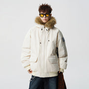 Herren Wattierter Oversize-Parka mit Kunstfellkapuze und Utility-Taschen Nord Taschen – Apricot