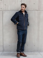 Herren Kurze Denim-Fieldjacke mit Stehkragen, Reißverschluss und aufgesetzten Brusttaschen Nord Taschen – Marineblau