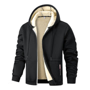 Herren Langarm Kapuzenjacke mit Kordelzug und Taschen – Schwarz