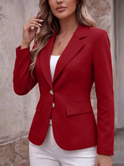 Damen Taillierter Einreihiger Blazer mit Reverskragen und Pattentaschen Nord Taschen – Rot