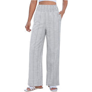 Damen Leichte Leinenoptik Palazzohose mit hohem Smokbund und Eingrifftaschen Nord Taschen – Grau