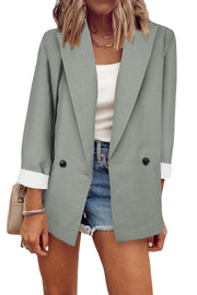 Damen Lockerer Longline-Blazer mit aufgekrempelten Ärmeln und zweireihiger Knopfleiste Nord Taschen – Hellgrau