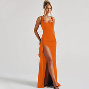 Valentina | Elegantes Maxikleid mit femininem Rückendesign – Orange