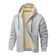 Herren Langarm Kapuzenjacke mit Kordelzug und Taschen – Hellgrau