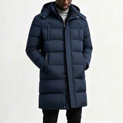 Herren Longline Pufferjacke mit Kapuze und Taschen – Blau