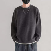 Herren Modischer Rippstrickpullover mit Rundhalsausschnitt Nord Taschen – Grau