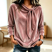 Damen Drapiertes Velours-Sweatshirt mit Knotenschalkragen Nord Taschen – Rosa