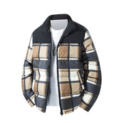 Herren Karierte Kurze Steppjacke mit Taschen – Khaki