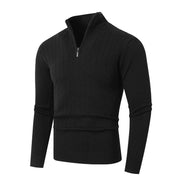Herren Pullover mit Kabelstrickmuster und Stehkragen – Schwarz