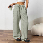 Damen Weite Highwaist-Hose mit Tunnelzug Streifen-Leinenoptik und Eingrifftaschen Nord Taschen – Gewicht S: 230 g – XXL: 270 g