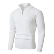 Herren Pullover mit Kabelstrickmuster und Stehkragen – Weiß