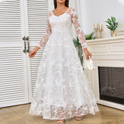 Damen Elegantes Spitzenbesetztes Hochzeitskleid Mit Voluminösem Rock – Prinzessin Brautkleid – Weiß