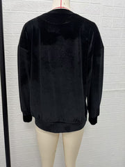 Damen Oversize-Samtpullover mit weitem Schnitt und geripptem Saum Nord Taschen – Gewicht: S: 285 g, XXL: 330 g