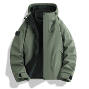 Herren wasserdichte Softshelljacke mit Kapuze und Fleece-Innenfutter Nord Taschen – Armygrün (Fleece‑3‑in‑1)