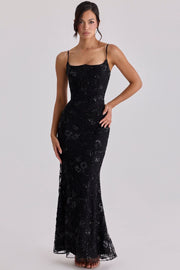 Damen nan elegantes besticktes Abendkleid mit Korsettoberteil und transparentem Spitzenüberzug - Vittorelli – Schwarz