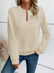 Damen Gesteppter Kuschel-Pullover mit Schlitzkragen Nord Taschen – Apricot - Sofortversand