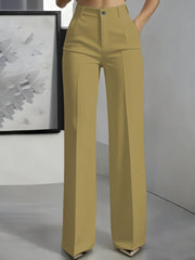 Damen Hochtaillierte Palazzo-Hose mit Bügelfalte und Eingrifftaschen Nord Taschen – Khaki