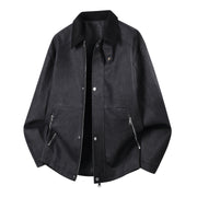 Herren Oversize-Harringtonjacke mit Cordkragen und Zwei-Wege-Reißverschluss – Schwarz