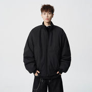 Herren Oversized Bomberjacke mit wattierter Füllung und geripptem Saum Nord Taschen – Schwarz