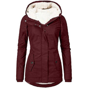 Damen Wasserabweisender Parka mit Teddyfutter, Kapuze und Taillierter Passform Nord Taschen – Weinrot