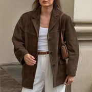 Damen Oversized Veloursleder-Blazer mit Revers und Pattentaschen Nord Taschen – Braun
