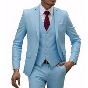 Herren nan dreiteiliges Slim-Fit Anzugset mit Weste, schmalem Revers und taillierter Silhouette - Vittorelli – Himmelblau