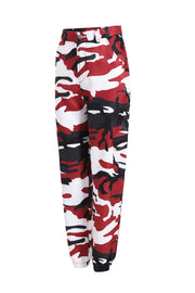 Damen Cargo-Jogginghose mit Camouflage-Muster und elastischen Bündchen Nord Taschen – Kastanienrot