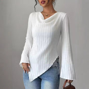 Damen Asymmetrischer Gerippter Feinstrickpullover mit V-Ausschnitt Nord Taschen – Gewicht: S:215 g–XXL:266 g