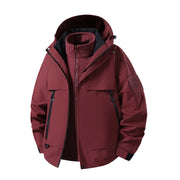 Herren multifunktionale Wasserfeste Softshell-Regenjacke mit abnehmbarer Fleece-Innenjacke Nord Taschen – Burgunderrot【Fleece 3-in-1】
