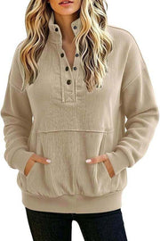 Damen gerippter Henley-Pullover mit Stehkragen und Kängurutasche Nord Taschen – Apricot