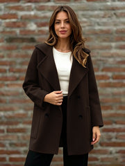 Damen Doppelreihiger Wollmantel mit Oversize-Revers Nord Taschen – Kaffeebraun