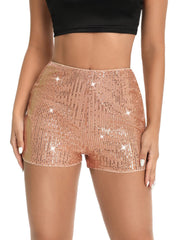 Damen Hochgeschnittene Pailletten Shorts – Glänzender Party Glam Fit – Champagner
