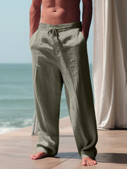 Herren Bequeme Leinenhose mit elastischem Bund und seitlichen Taschen Vittorelli – Olivgrün